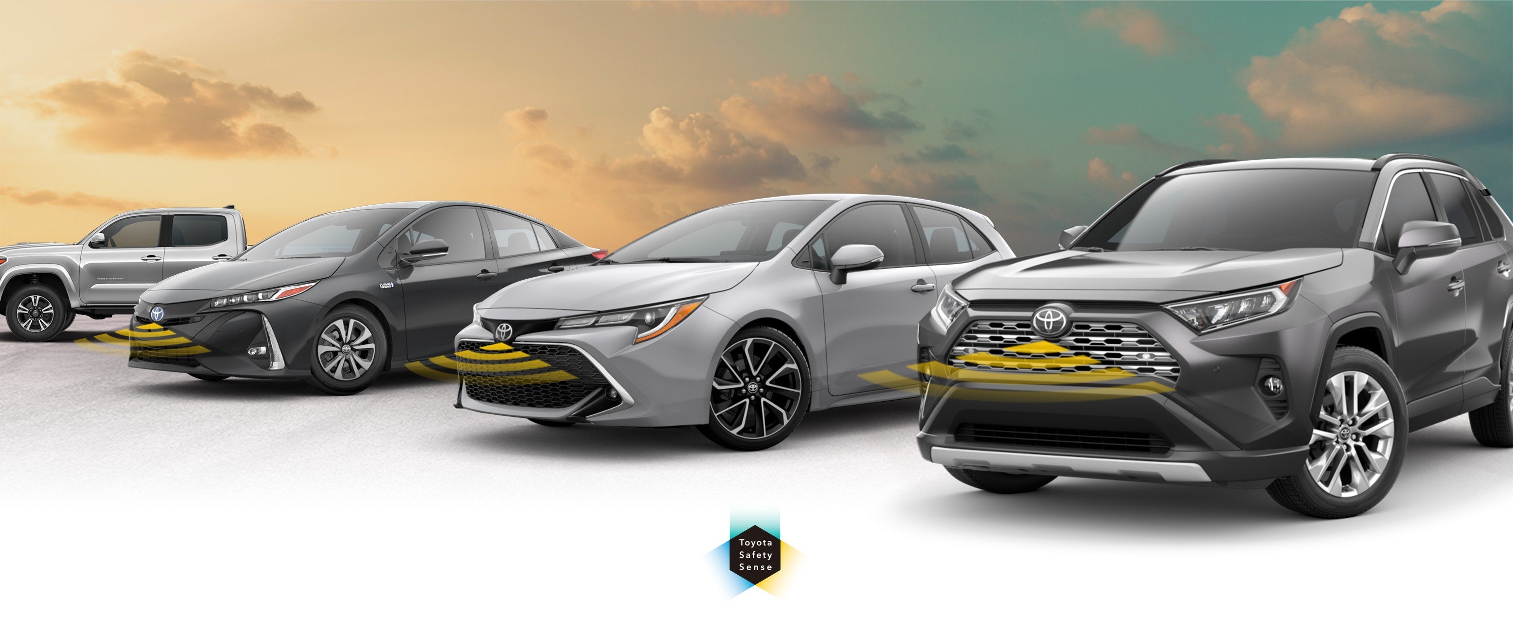 Toyota Safety Sense: Designed for Safety. Options shown on Toyota models including RAV4, Tacoma, and Camry, available now at Thornhill Toyota in Chapmanville WV.