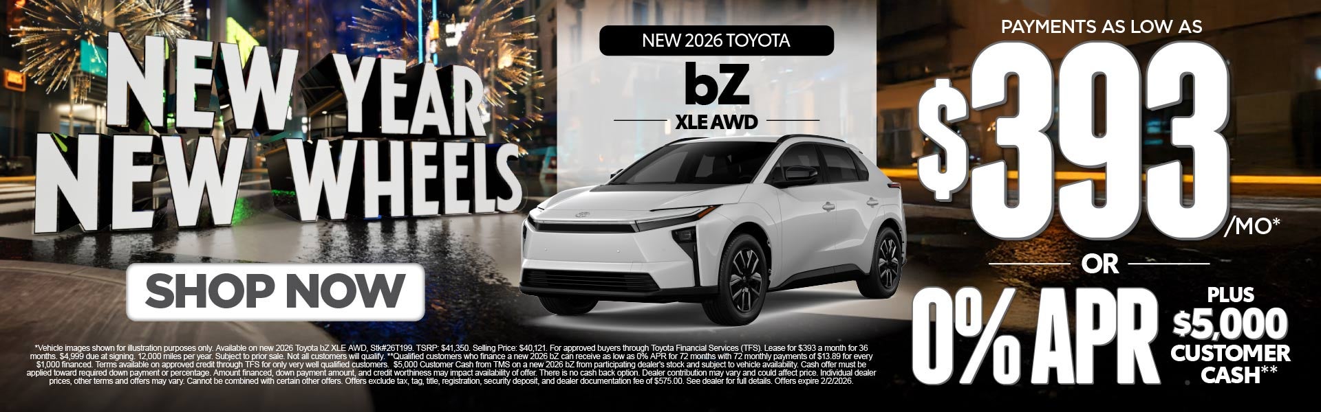 New 2026 Toyota bZ XLE AWD	Payments As Low As $393/Month*