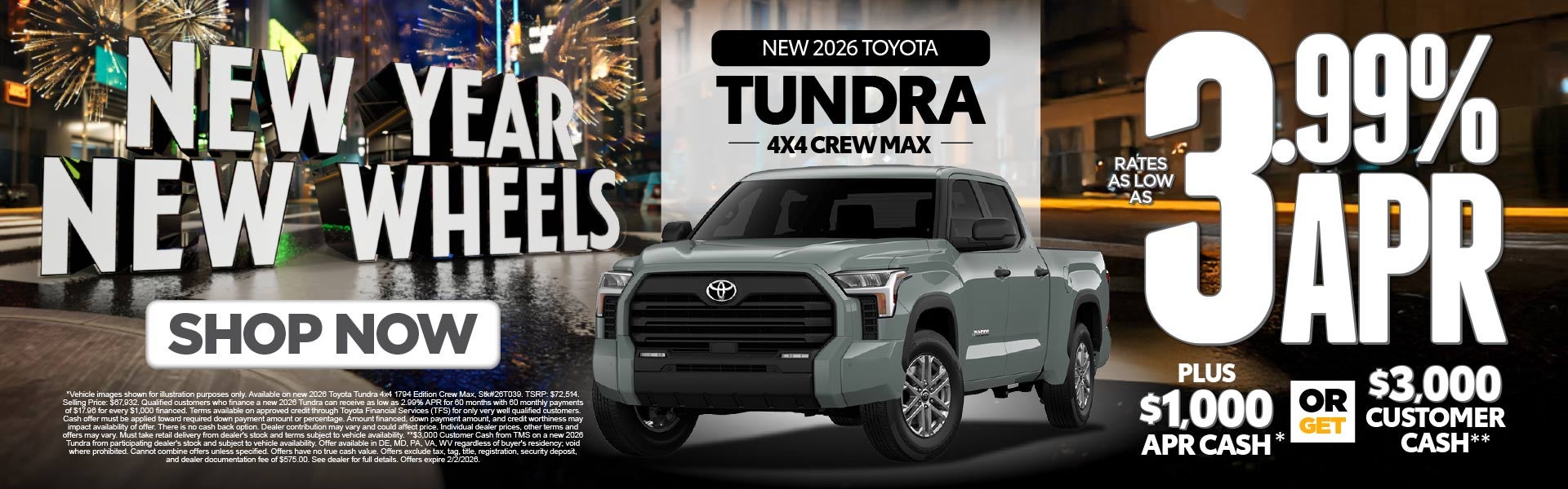 New 2026 Toyota Tundra 4x4 Crew Max Rates As Low As 3.99%