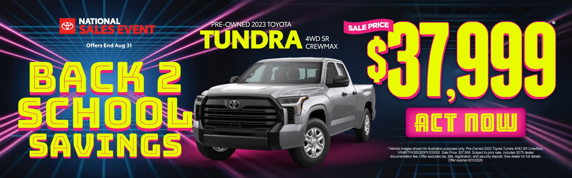 Pre-Owned 2023 Toyota Tundra 4WD SR CrewMax	Sale Price: $37,