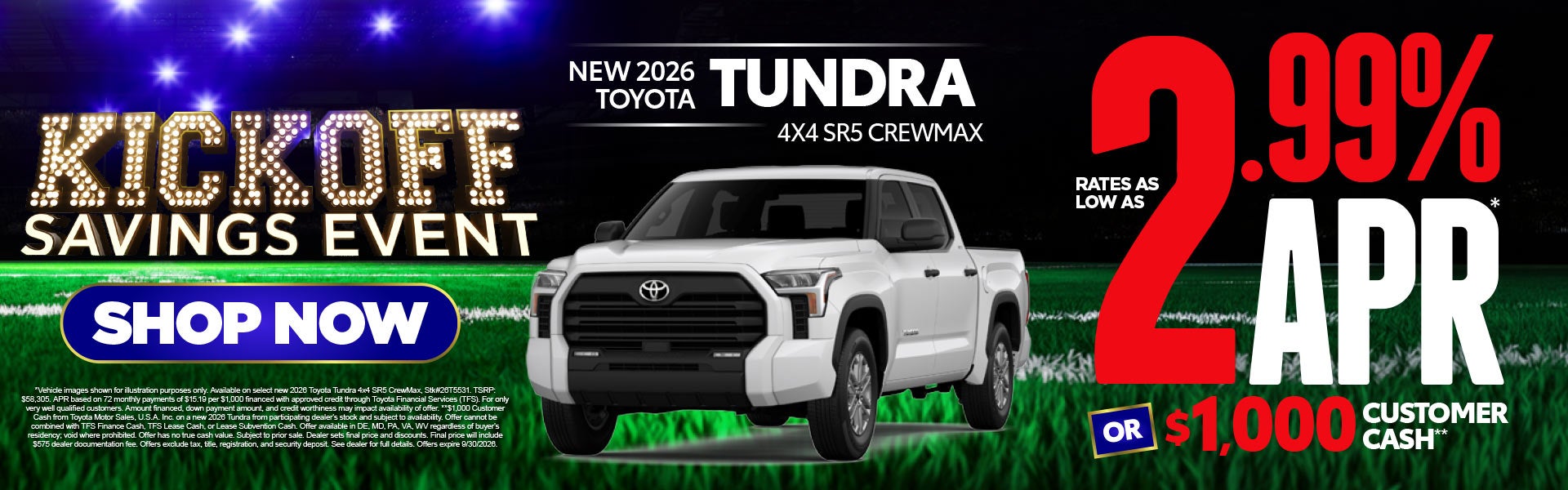 New 2026 Toyota Tundra 4x4 SR5 CrewMax	"Rates As Low As 2.99