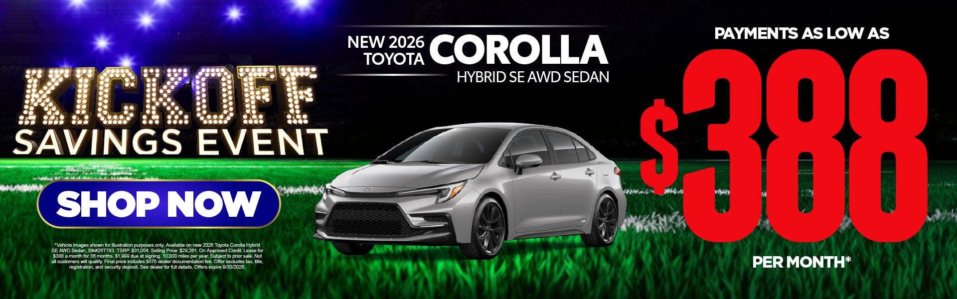New 2026 Toyota Corolla Hybrid SE AWD Sedan	Payments As Low 